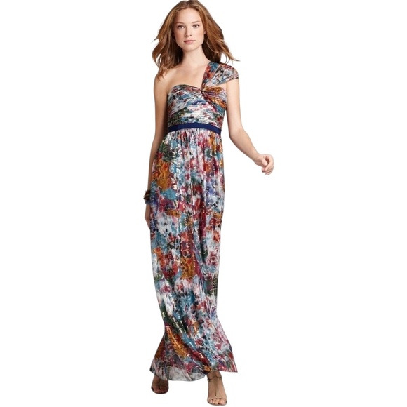 BCBG Max Azria Inga Maxi Dress Multicolor Abstract with Gold threads in Size 4 - Picture 1 of 10